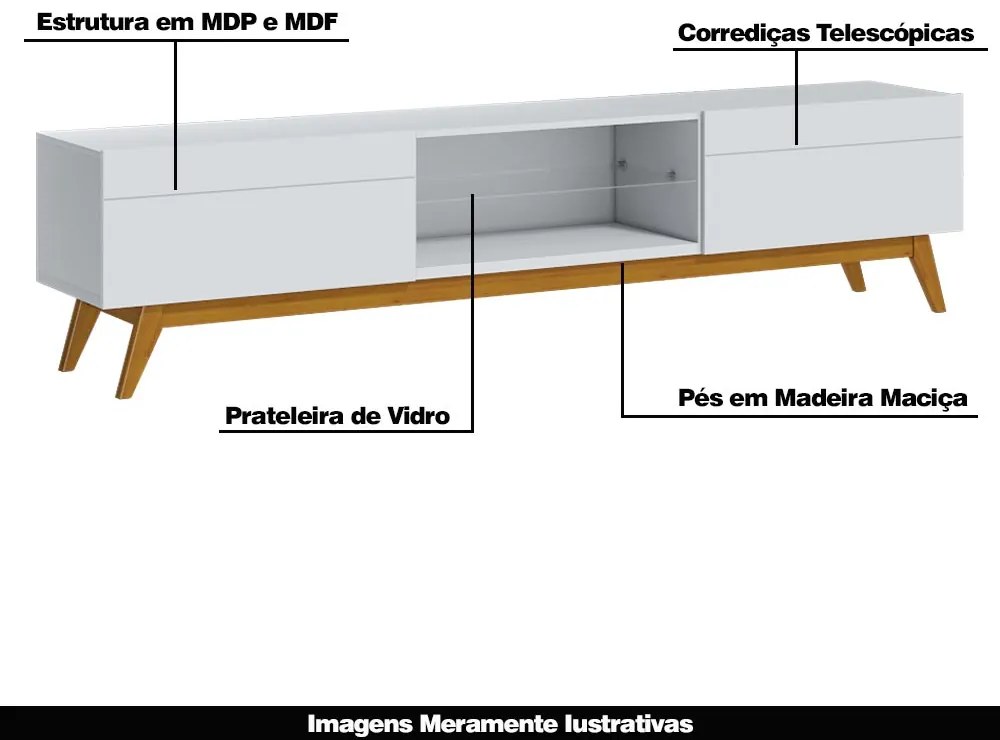 Rack Bancada 2 Gavetas 218cm Amy Branco Acetinado G29 - Gran Belo