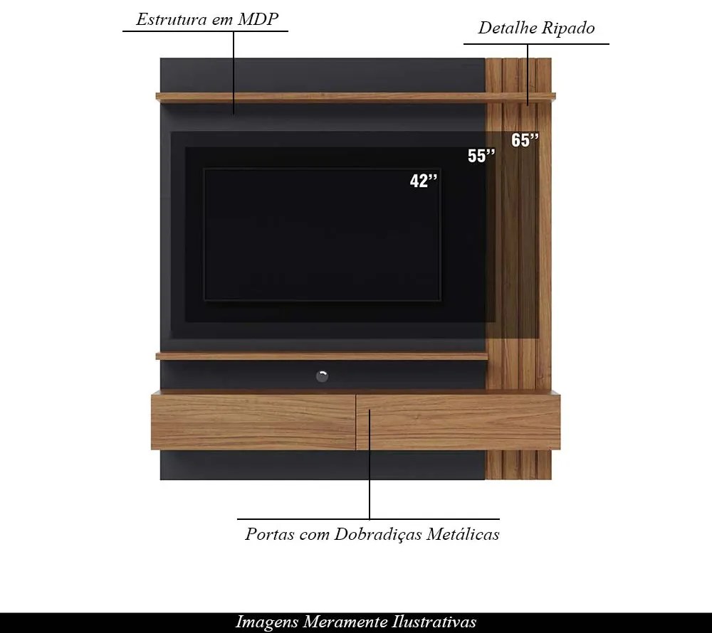 Home Painel Suspenso 150cm Ripado Railay Noce/Preto G73 - Gran Belo