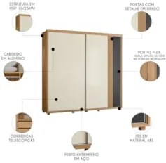 Guarda Roupa Casal 240cm 2 Portas Aline Flex A02 Off/Titanium - Mpozen