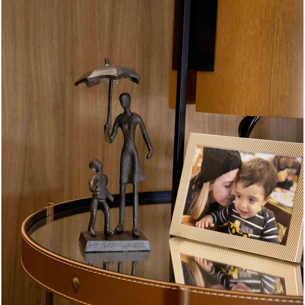 Escultura Decorativa Em Metal Preto Mãe e Filho 22x7,8 Cm - D'Rossi