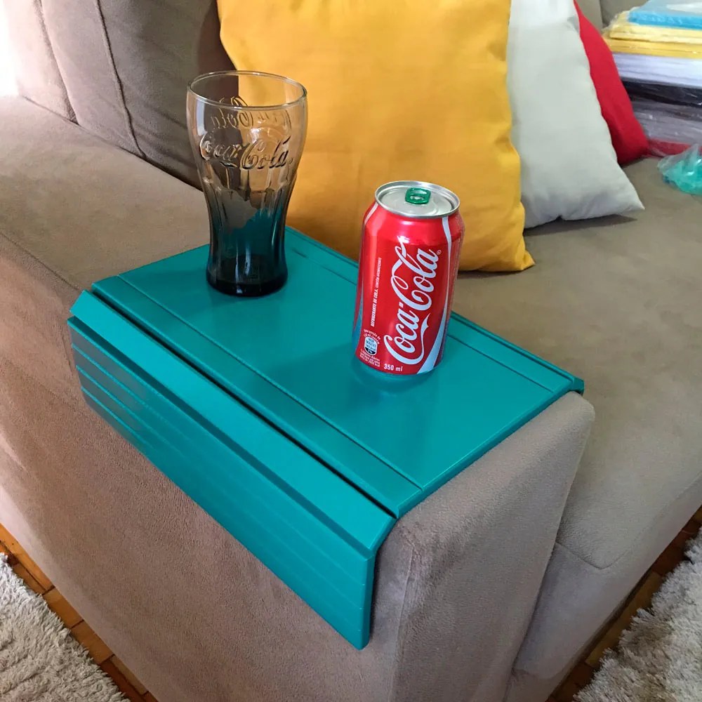 Bandeja Esteira para Braco de Sofa Porta Copo Reto Azul Turquesa - D'Rossi