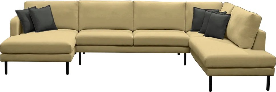 Sofá Decorativo Sala de Estar Osaka 430cm Modulado em U com Almofadas Pés em Madeira Linho Bege G89 - Gran Belo