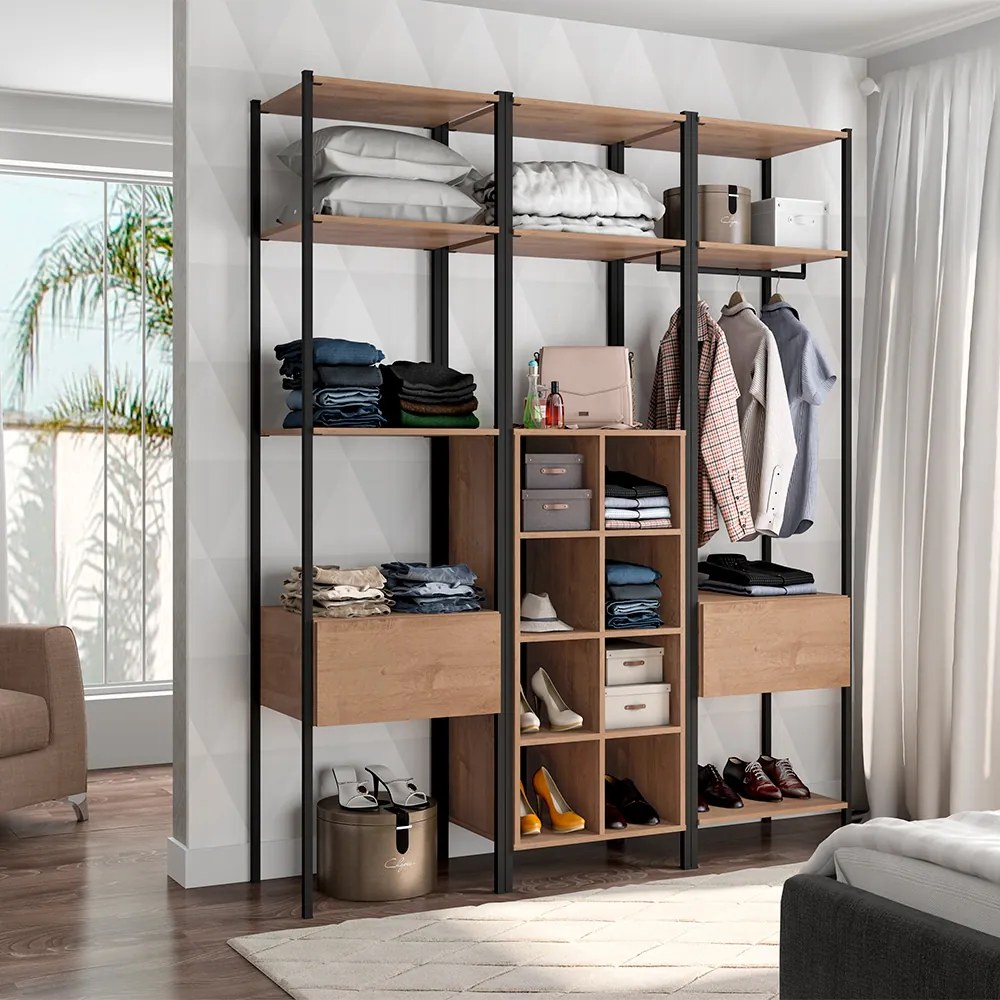 Roupeiro Industrial Modulado Napoli 2 Gavetas 8 Nichos Casal Preto/Demolição G79 - Gran Belo