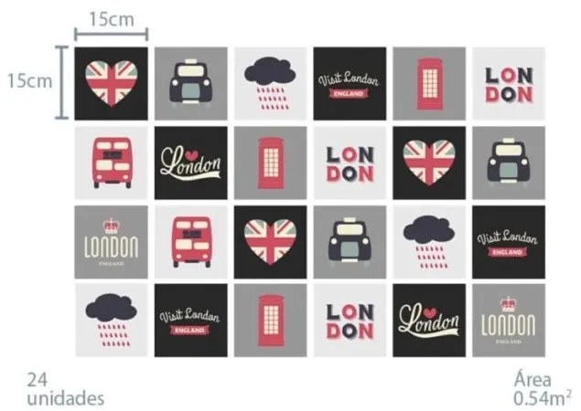 Adesivo Londres - Conjunto com 24 peças