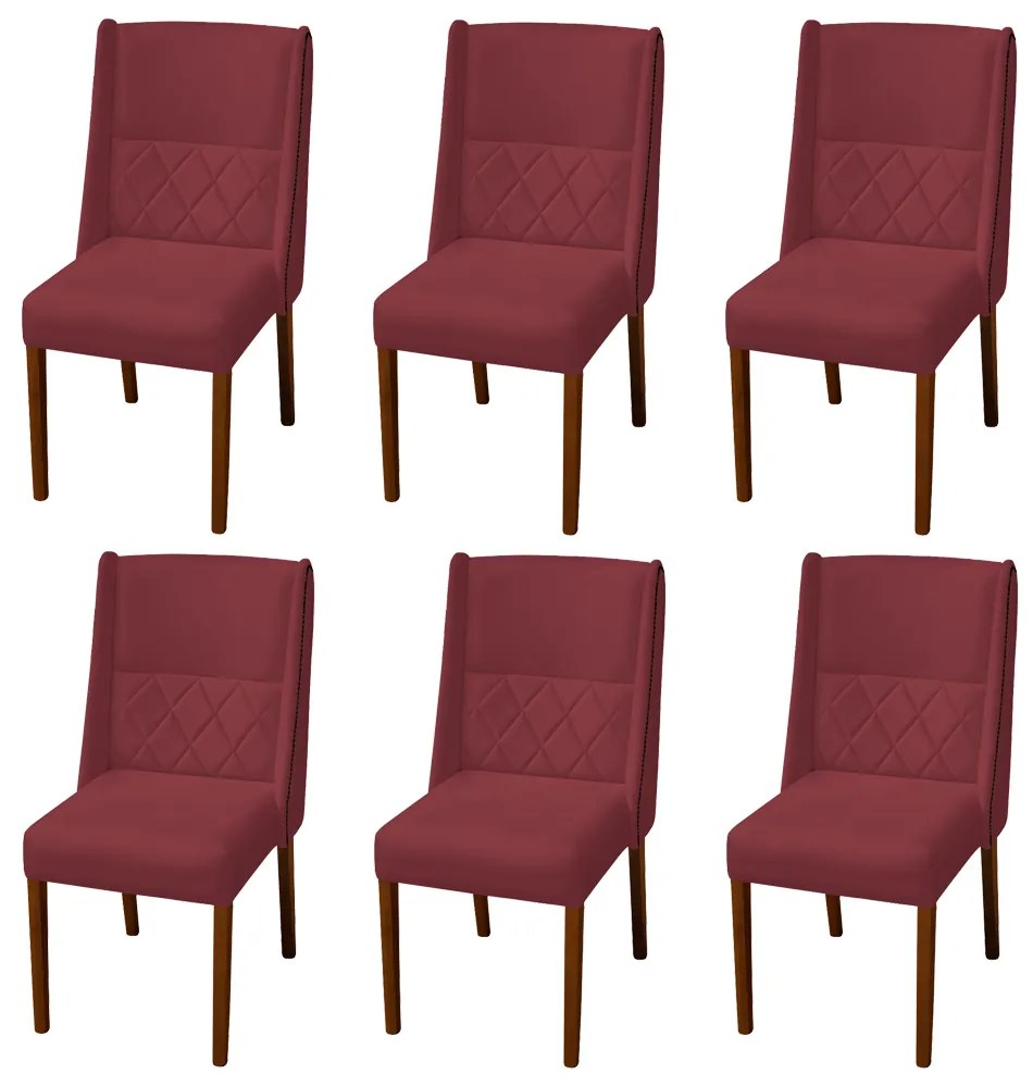 Kit 6 Cadeiras de Jantar Lecce Veludo Bordo
