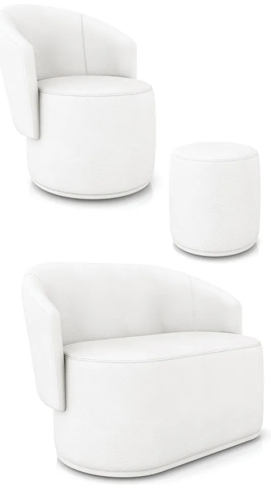 Sofá Namoradeira com Poltrona e Puff Orgânico Sala Malu Sintético M11 - D'Rossi - Branco