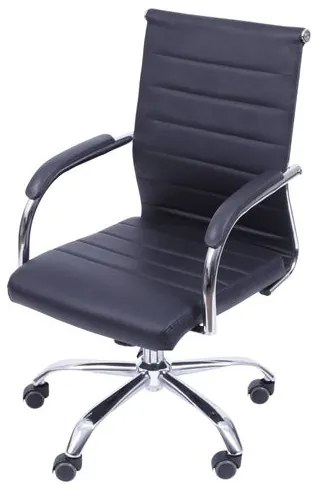 Cadeira Office Light Baixa Courino Preto com Base Rodizio Cromada - 55948 Sun House