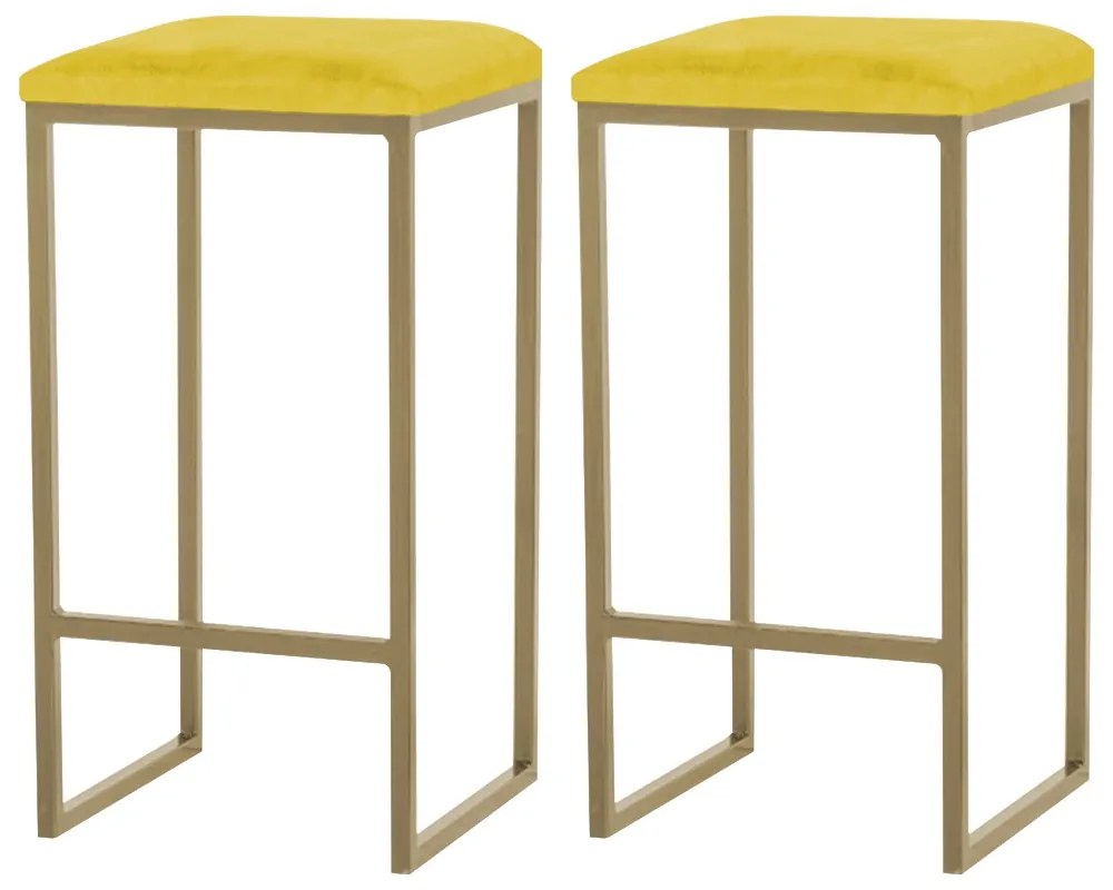 Kit 2 Banqueta Decorativa Billie Base Gold Suede Amarelo G41 - Gran Belo
