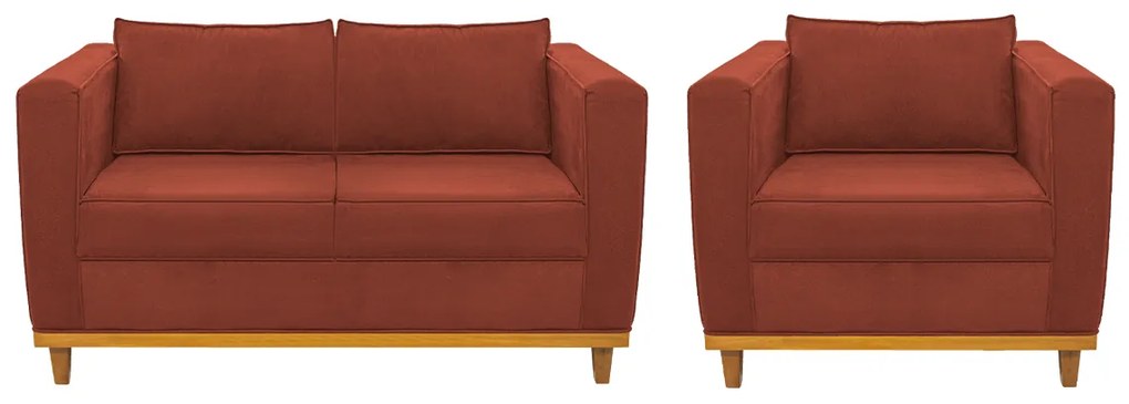 Kit Sofá 2 Lugares e Poltrona Europa Suede Terracota ADJ Decor