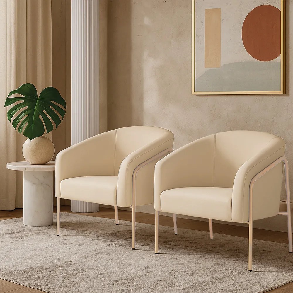 Poltrona Sala Industrial Alta Champanhe Kit 2 Stella Suede D03 - D'Rossi - Bege