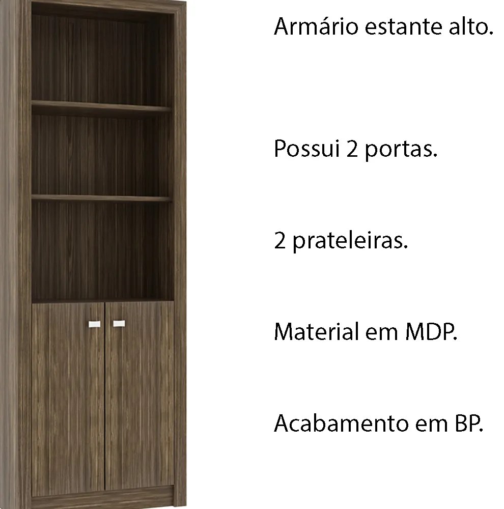 Armário Estante Alto para Escritório Home Office ME4110 MDP Nogal G69 - Gran Belo