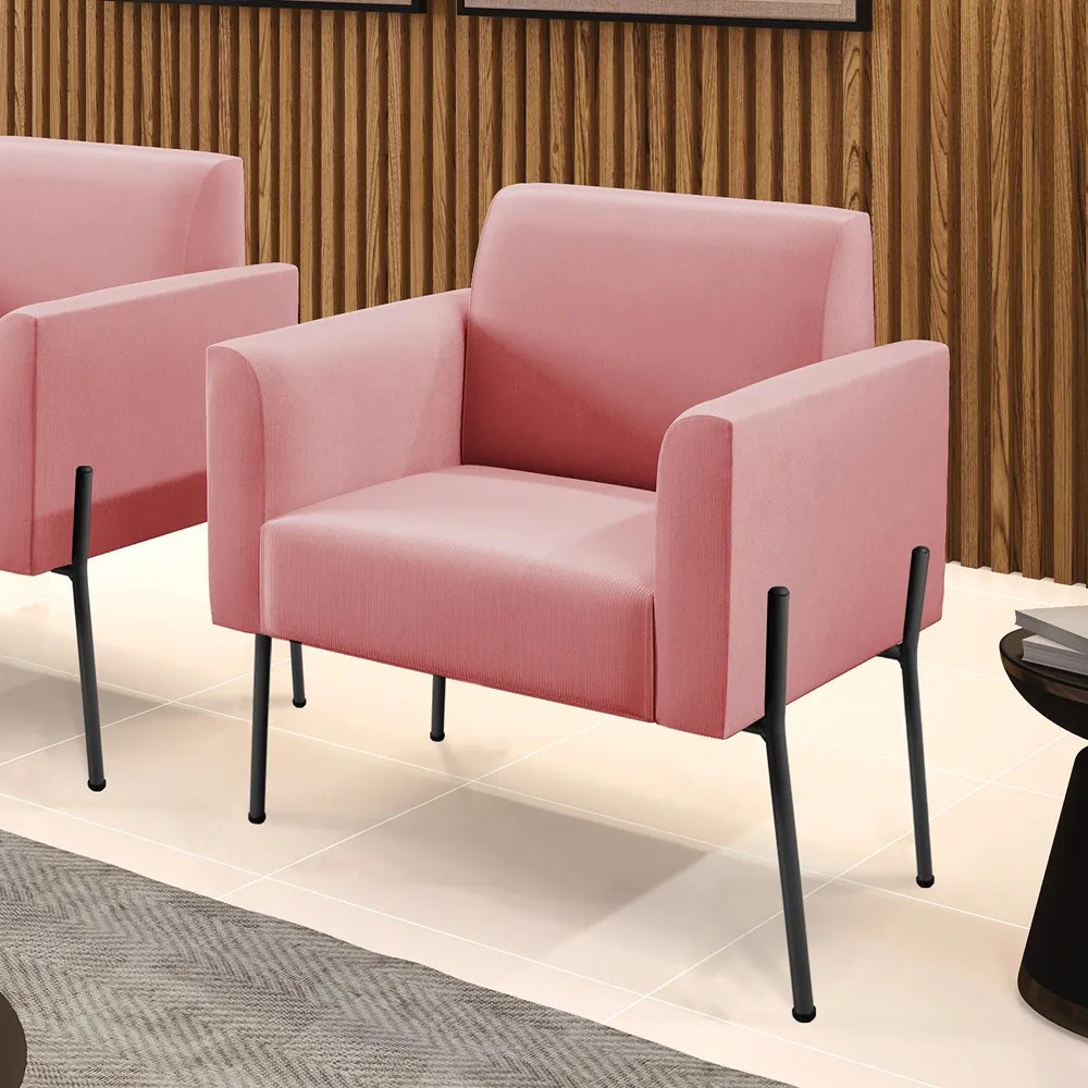 Poltrona Pé de Ferro Preto para Sala Marisa Suede D03 - D'Rossi - Rose