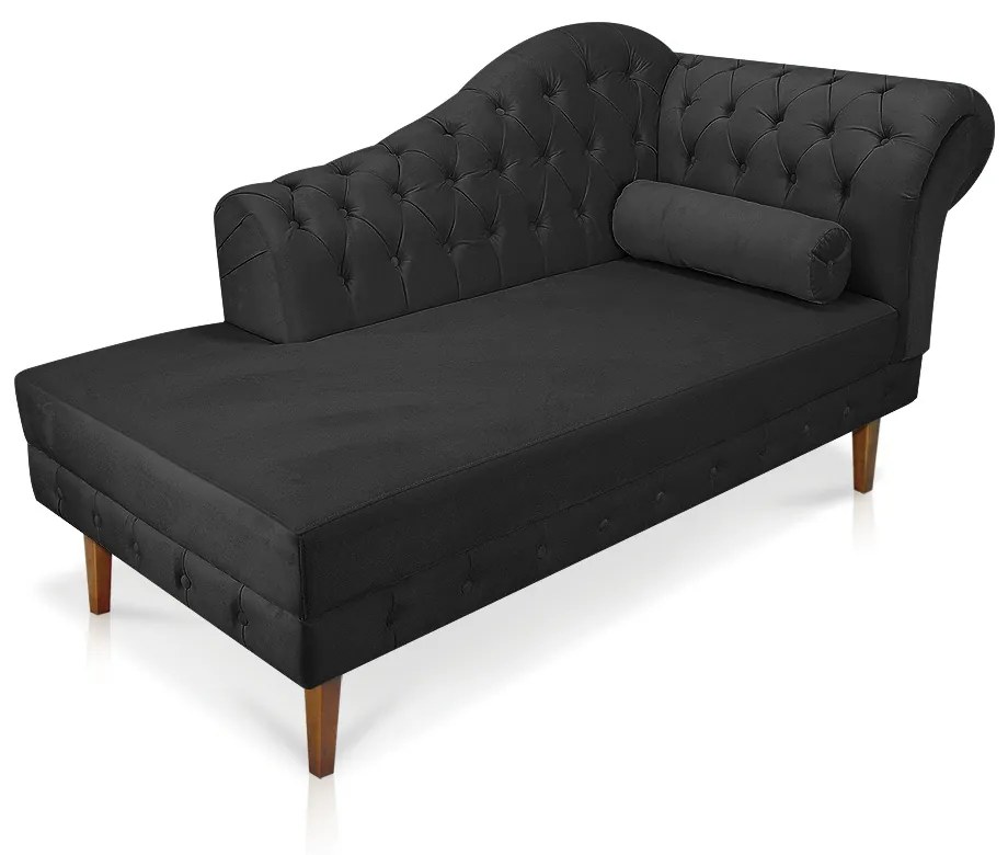 Divã Recamier Capitonê Mônaco 165 cm Suede Preto Pés Chanfrado- D'Rossi