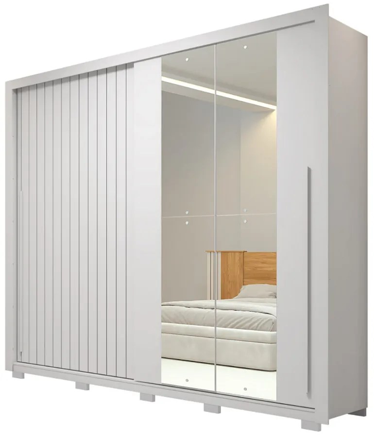 Guarda Roupa Marajó 245cm Ripado 2 Portas de Correr e 4 Gavetas com Espelho MDP Branco G11 - Gran Belo
