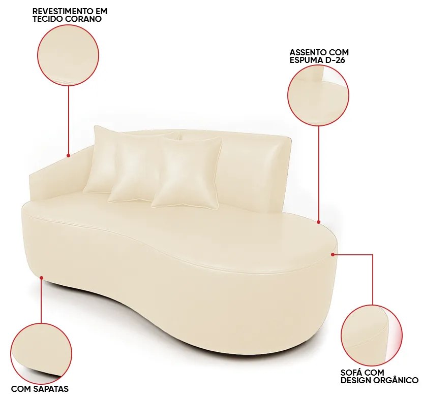 Sofá 2 Lugares Orgânico 140 cm Morgan Sintético PU D03 - D'Rossi  - Bege
