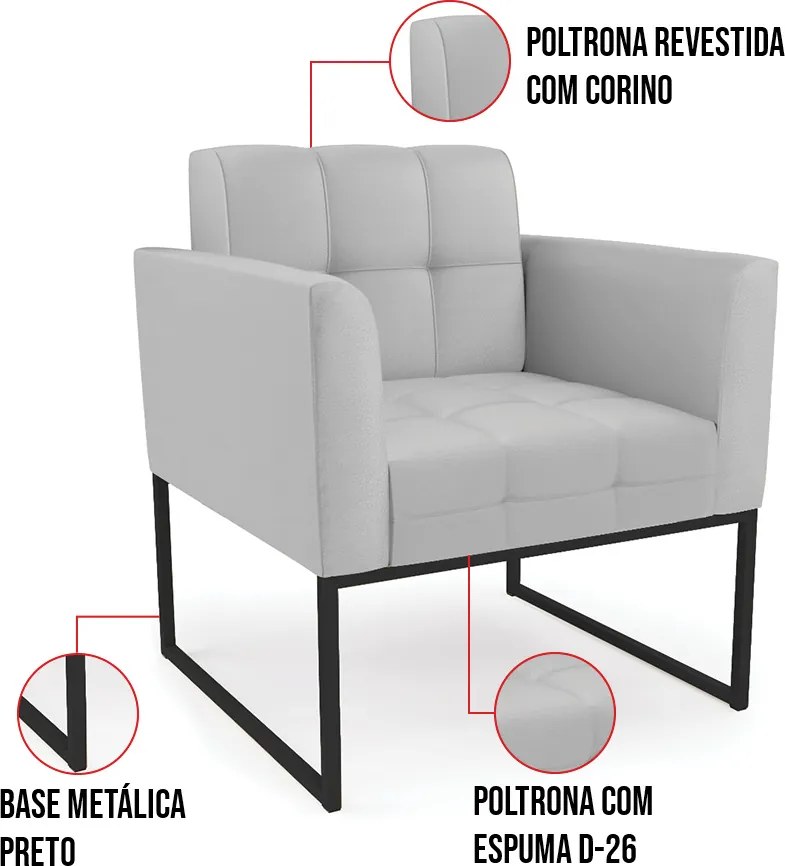 Poltrona Elisa Corino Cinza Base Metálica Industrial Preto D03 - D'Rossi