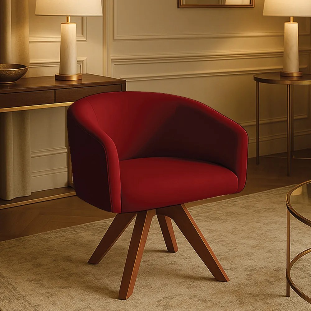 Poltrona Sala Base Giratória Madeira Arielle Veludo Marsala D03 - D'Rossi