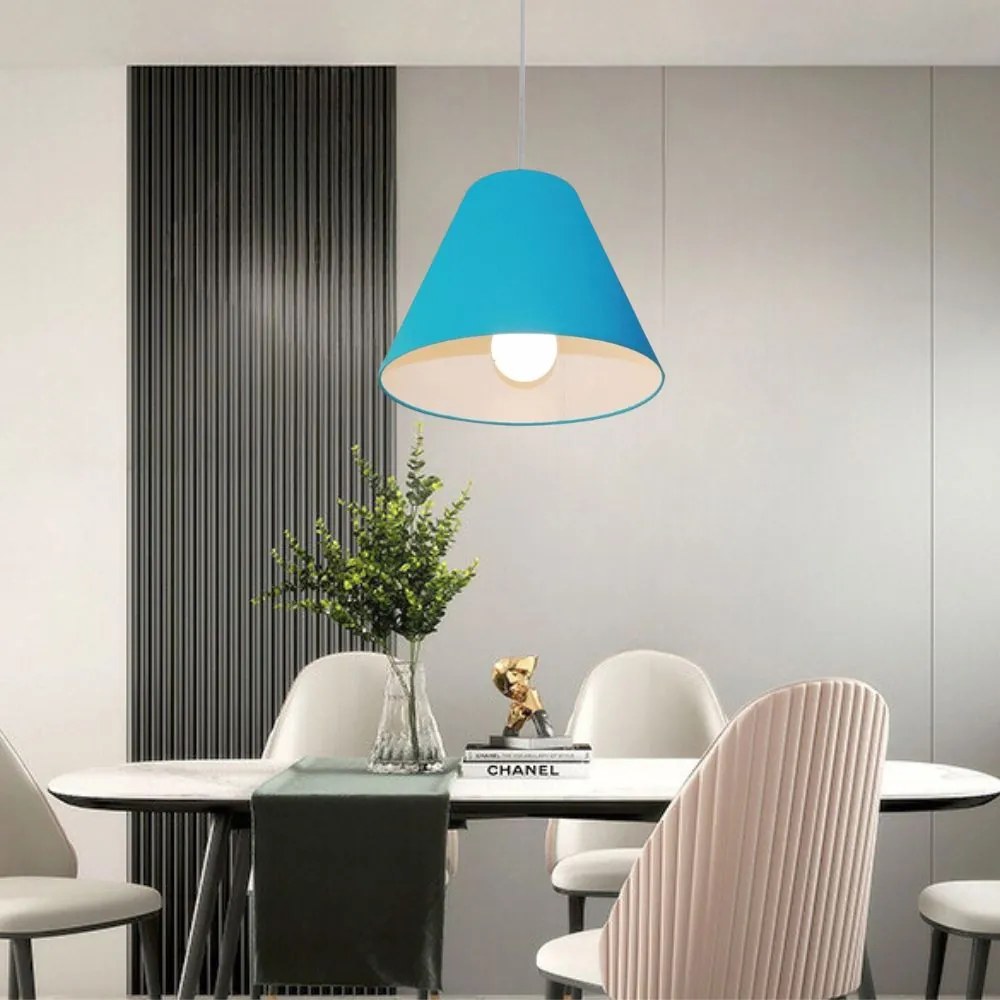 Lustre Pendente Cone Md-4028 Cúpula em Tecido 25/30x12cm Azul Turquesa - Bivolt