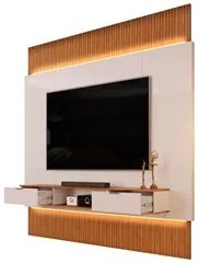 Painel Para TV 85 Pol Canelado Extensível Piso ao Teto D04 Off White/F