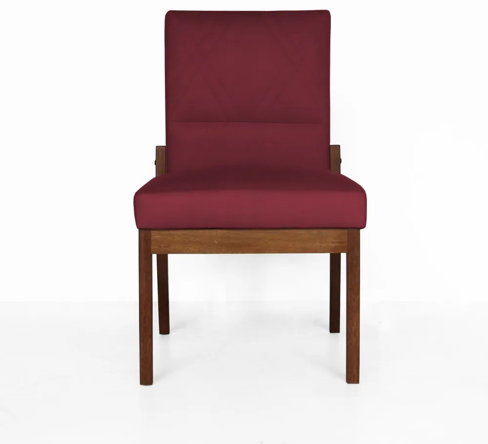 Conjunto 2 Cadeiras De Jantar Aurora Base Madeira Maciça Estofada Suede Bordô