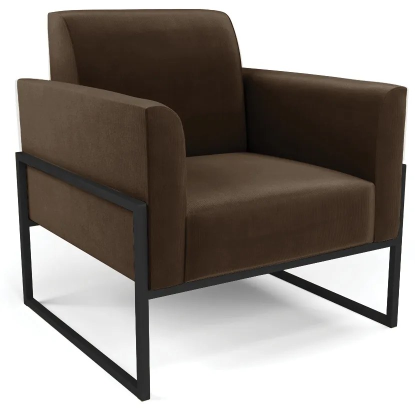 Sofá Namoradeira com Poltrona Base Industrial Alta Preto Marisa Suede D03 - D'Rossi - Marrom