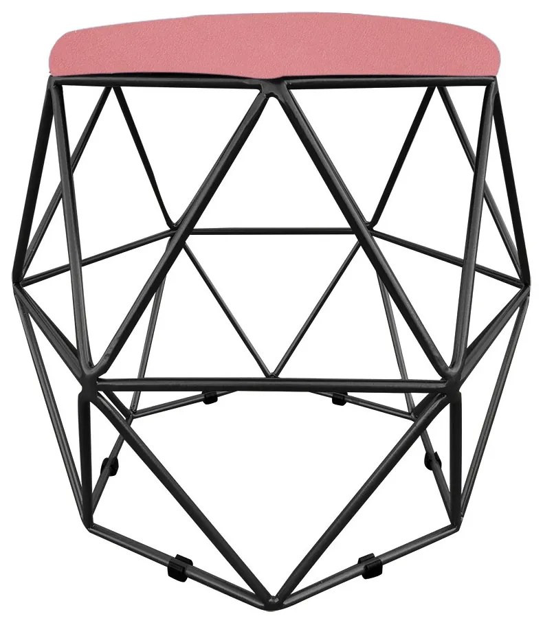 Puff Aramado Hexágono Decorativo Industrial Preto com Suede D03 - D'Rossi - Rose