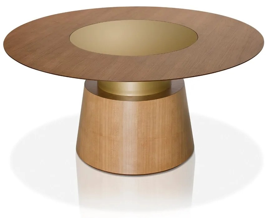 Mesa de Jantar Willow Tampo Redondo Laminado com Centro Giratório Laqueado Base em Madeira de Manejo Design by Studio 3 Design