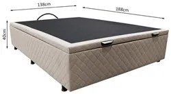 Base Box Baú para Cama Casal 138x188cm Liz S05 Suede Bordado Bege - Mp