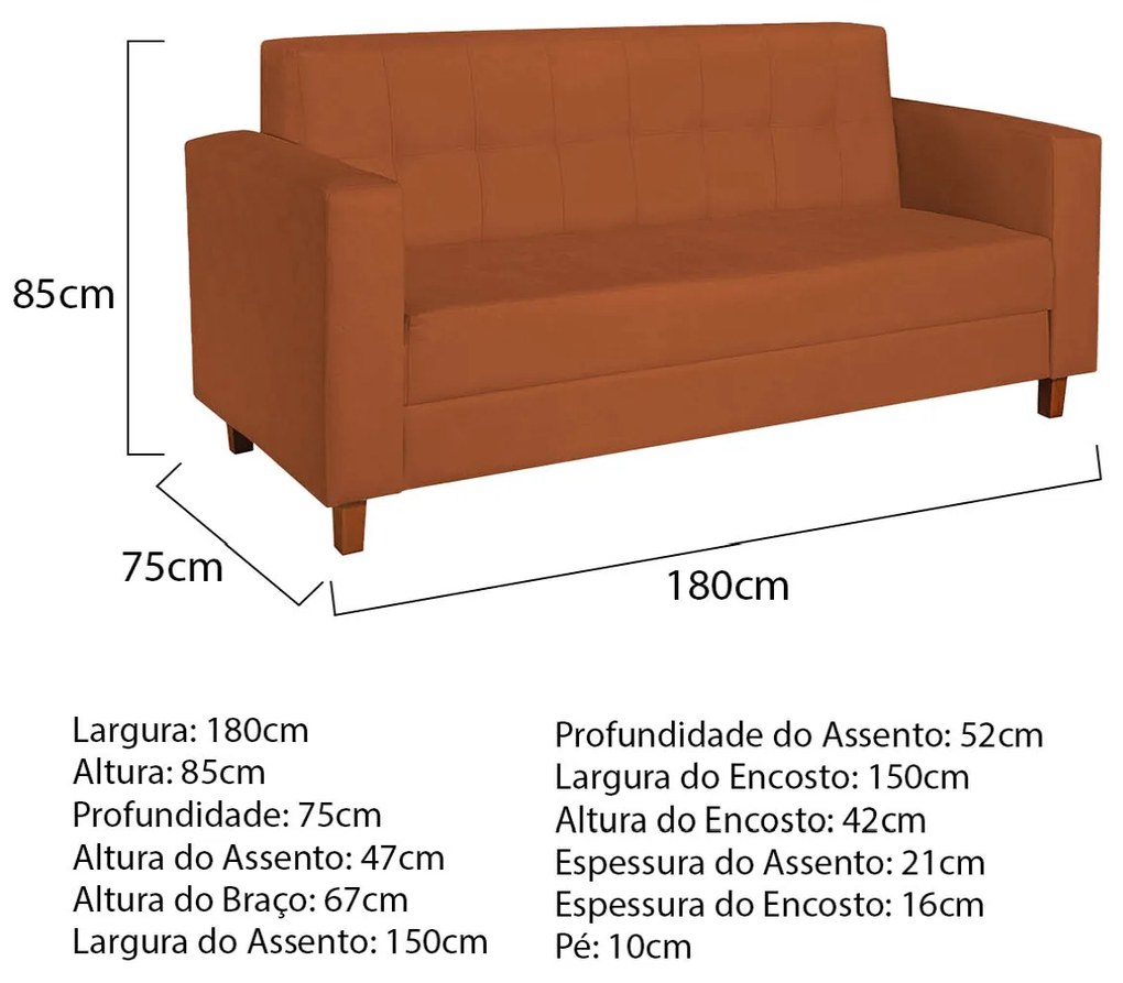 Sofá 2 Lugares Denver Suede Terracota - ADJ Decor
