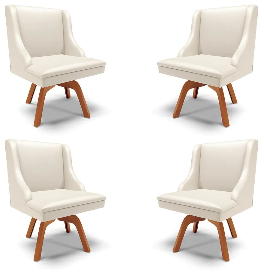 Kit 4 Cadeiras Decorativas Sala de Jantar Base Giratória de Madeira Firenze PU Bege/Natural G19 - Gran Belo