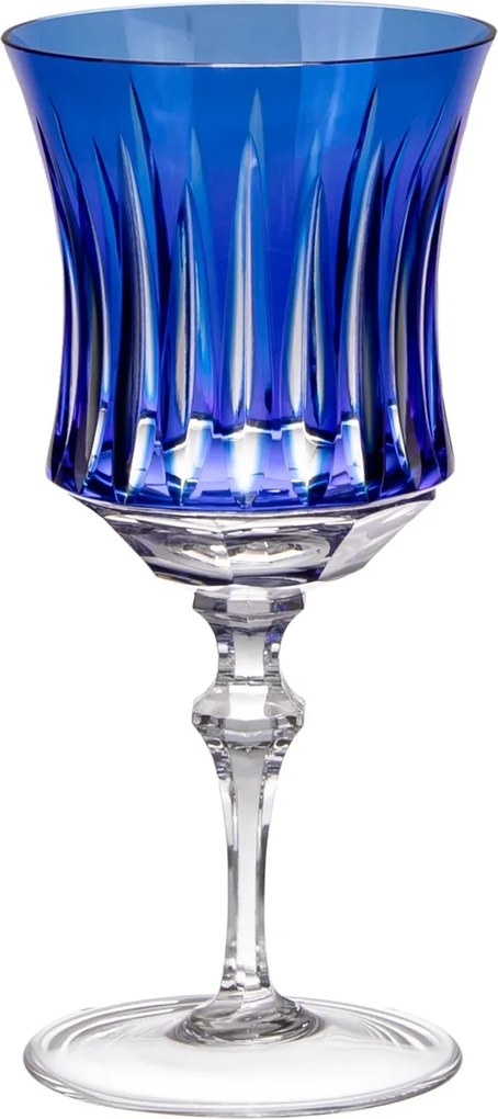 Taça de Cristal Lapidado Artesanal p/ Água - Azul - 66 Azul Escuro - 66