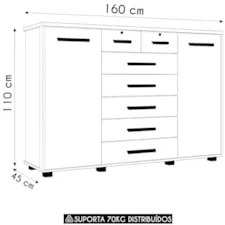 Cômoda Para Quarto 7 Gavetas 160cm Fontaine A02 Off/Cinamomo - Mpozena