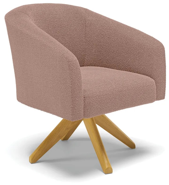 Poltrona Sala Decorativa Giratória Madeira Stella Bouclê D03 - D'Rossi - Rose