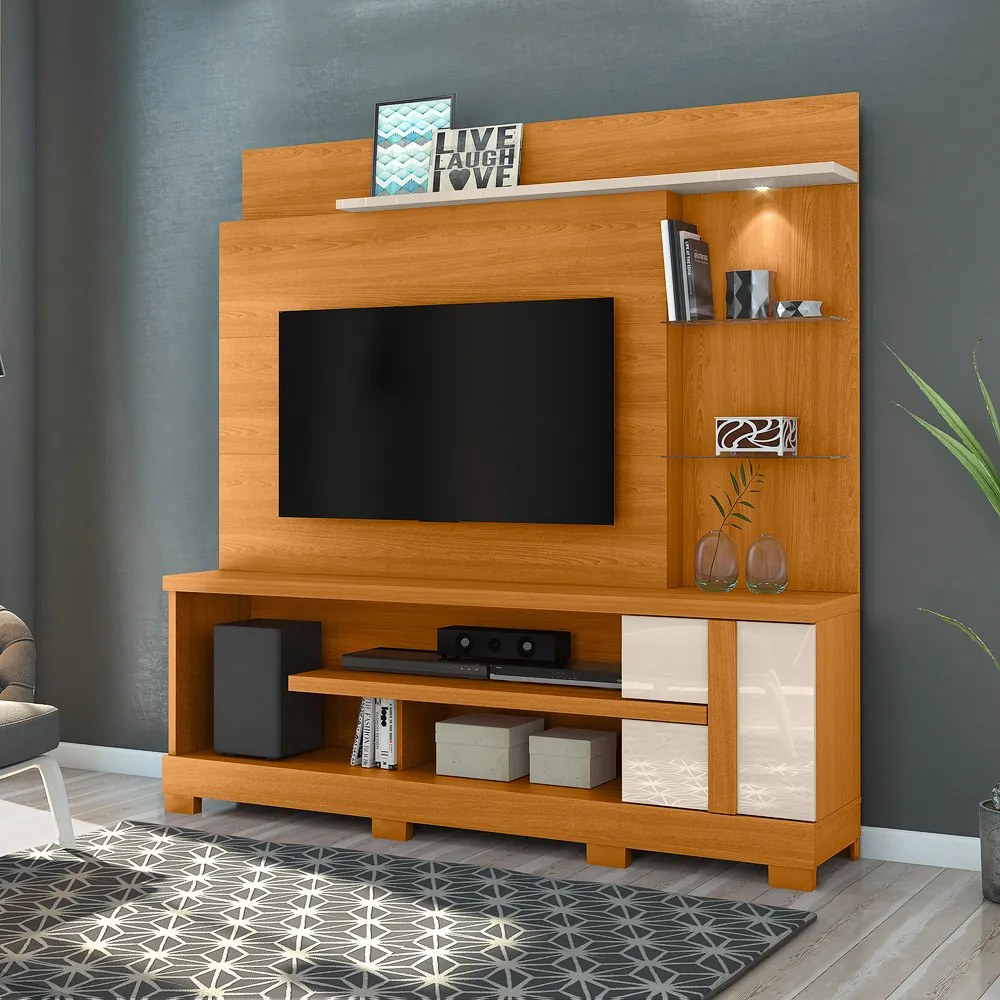 Estante de TV 55 Pol 182cm com Pé para Sala Elaris M20 - D'Rossi - Cinamomo e Off White