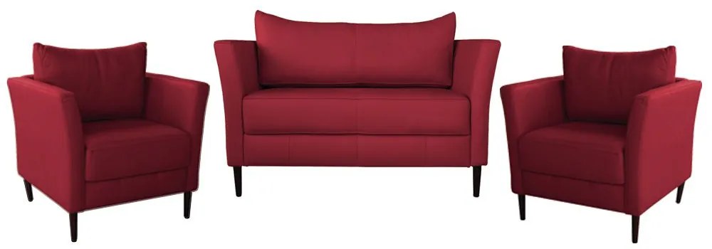 Conjunto Sofá 2 Lugares com 2 Poltronas Pés Palito Lubbock Couro Vermelho G58 - Gran Belo