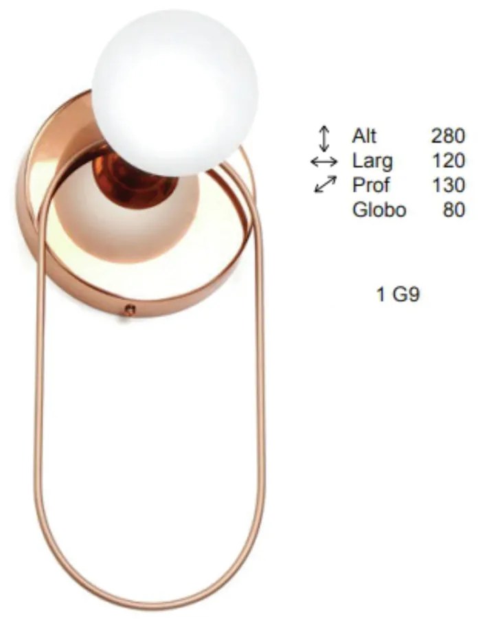 Arandela Wire Esfera Mini 13X12X28Cm Globo Ø8Cm 1Xg9 - Old Artisan Ar-... (ROSE FOSCO / COBRE BRILHO, FOSCO (Branco))