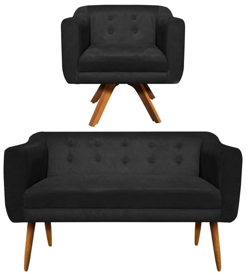 KIT 01 NAMORADEIRA E 01 POLTRONA GIRATOR - Preto
