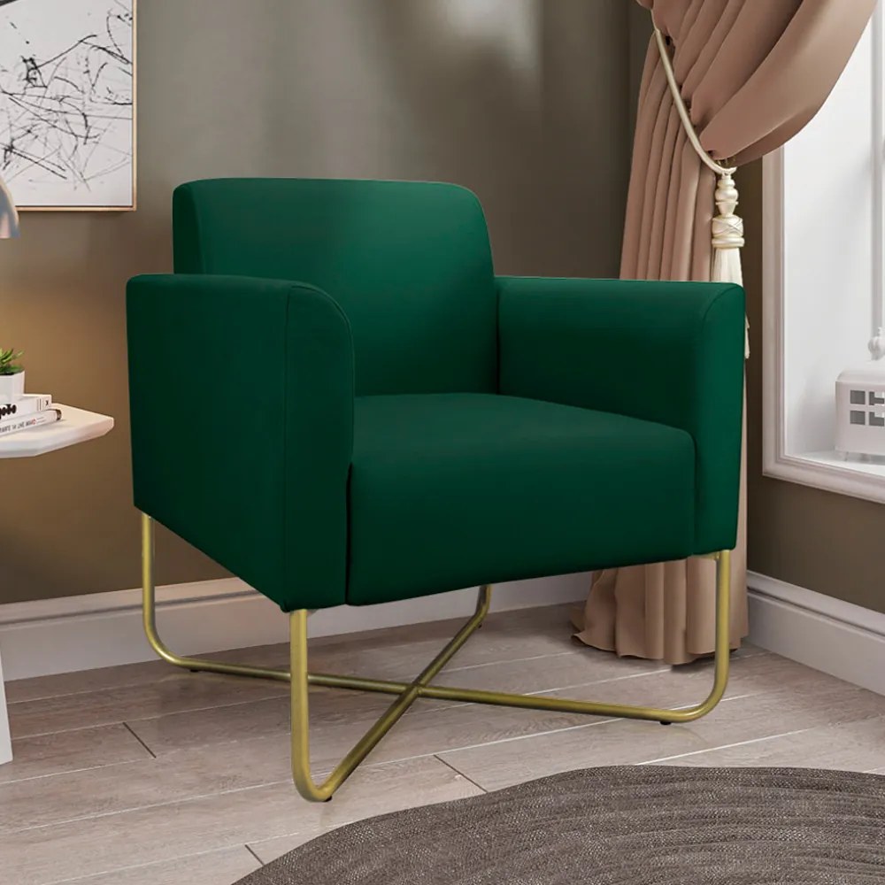 Kit 2 Poltronas Decorativas Isabella Base X Suede Verde/Dourado G19 - Gran Belo