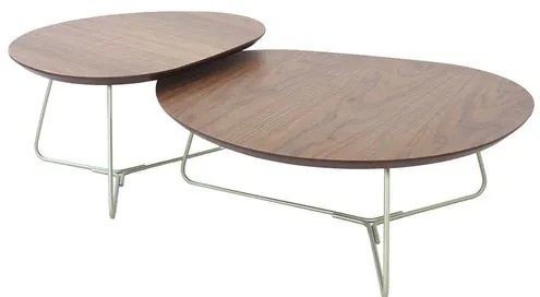 Conjunto Mesa Centro Infinity Tampo Nogueira Base Gold - 78157 Sun House