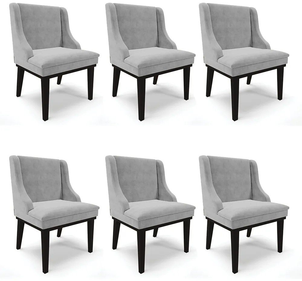 Kit 06 Cadeiras de Jantar Liz Suede Cinza Base Fixa Madeira Preto D03 - D'Rossi
