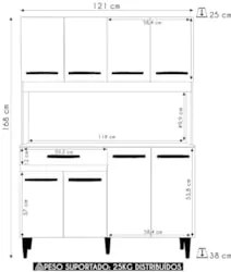Armário de Cozinha Compacta 121cm Thalorin Atacama/Off A15 - Mpozenato