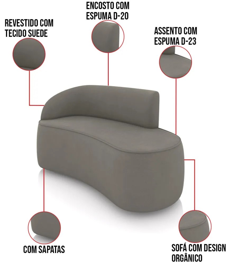 Sofá 2 Lugares Orgânico 140cm Morgan e Poltrona Lua Suede Grafite D03 - D'Rossi