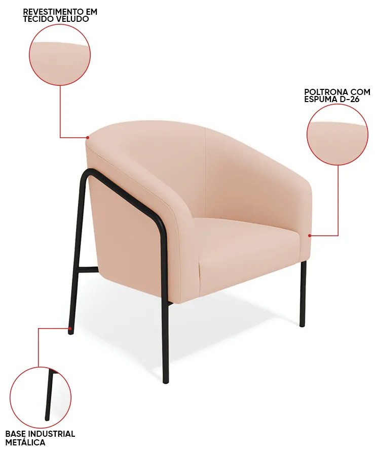 Poltrona Sala Industrial Alta Preto Stella Veludo D03 - D'Rossi - Rose