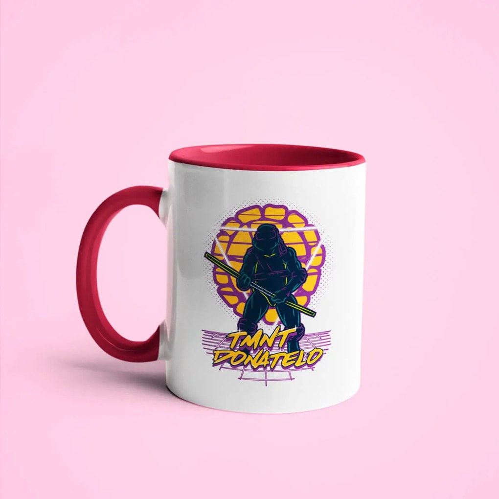Caneca Tartarugas Ninjas Donatello Geek Nerd Branca com Alça Vinho