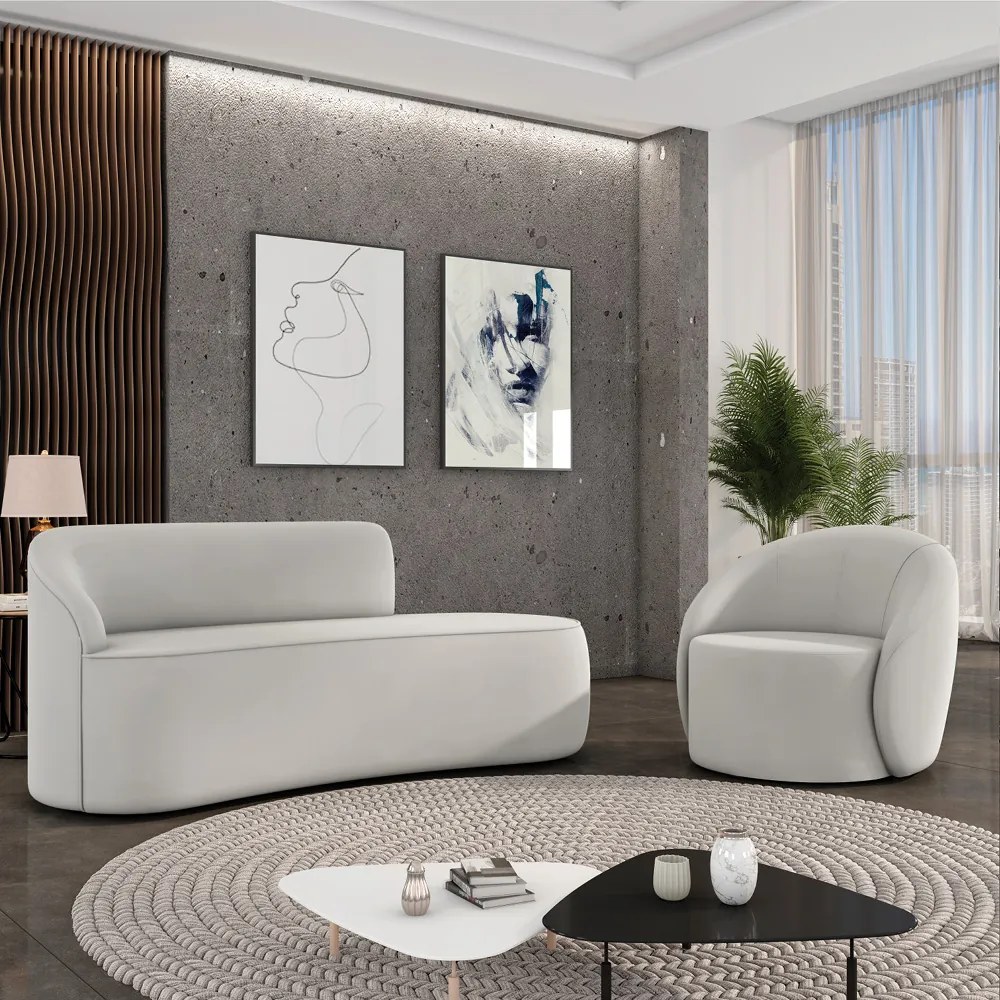 Sofá 2 Lugares Orgânico 140cm Morgan e Poltrona Lua Veludo - Cinza