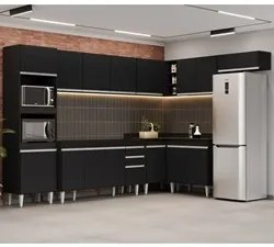 Armário de Cozinha Modulada de Canto 8 Peças CP07 Balcão Preto - Lumil