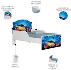 Mini Cama Infantil 148x68cm Proteção Lateral Carro Azul Z53 - Mpozenat