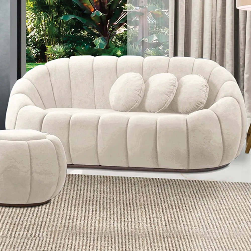 Sofá 2 Lugares com Poltrona Giratória Orgânica Cloud Bouclê Bege E03 - D'Rossi