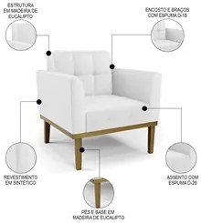 Poltrona Base Madeira Castanho Kit 2 Ana Sintético Branco - Ibiza