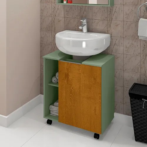 Gabinete Para Banheiro Pequin Pistache/Naturalle – Bechara Móveis